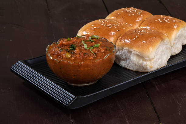 Indian Street Vegetarian Fast Food Pav Bhaji, its made by potato, peas, fine flour and other indian spices its mostly eating in evening time with dinner or at street food vendor