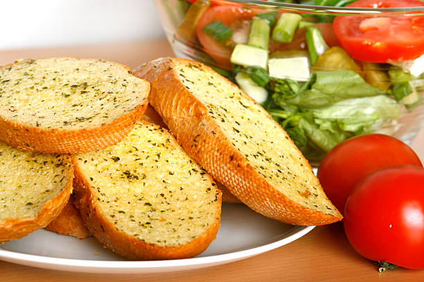 Garlic bread and salad